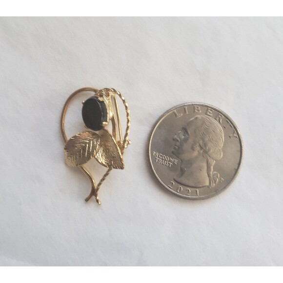 Pin Brooch Gold-toned Heart And Black Stone Costume Jewelry Unbranded Vintage - Picture 3 of 5